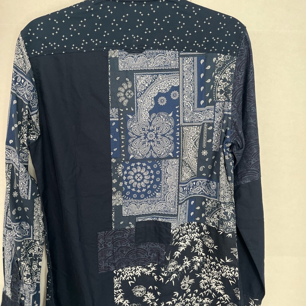 Navy Blue paisley collared shirt - Picture 5 of 6
